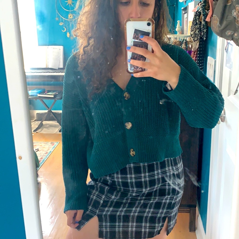 Green button down cardigan